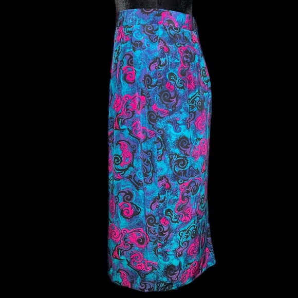 Collections By Michelle Stuart - 80's 2-Piece Vibrant Silk Suit - Size 8 - Picture 4 of 14